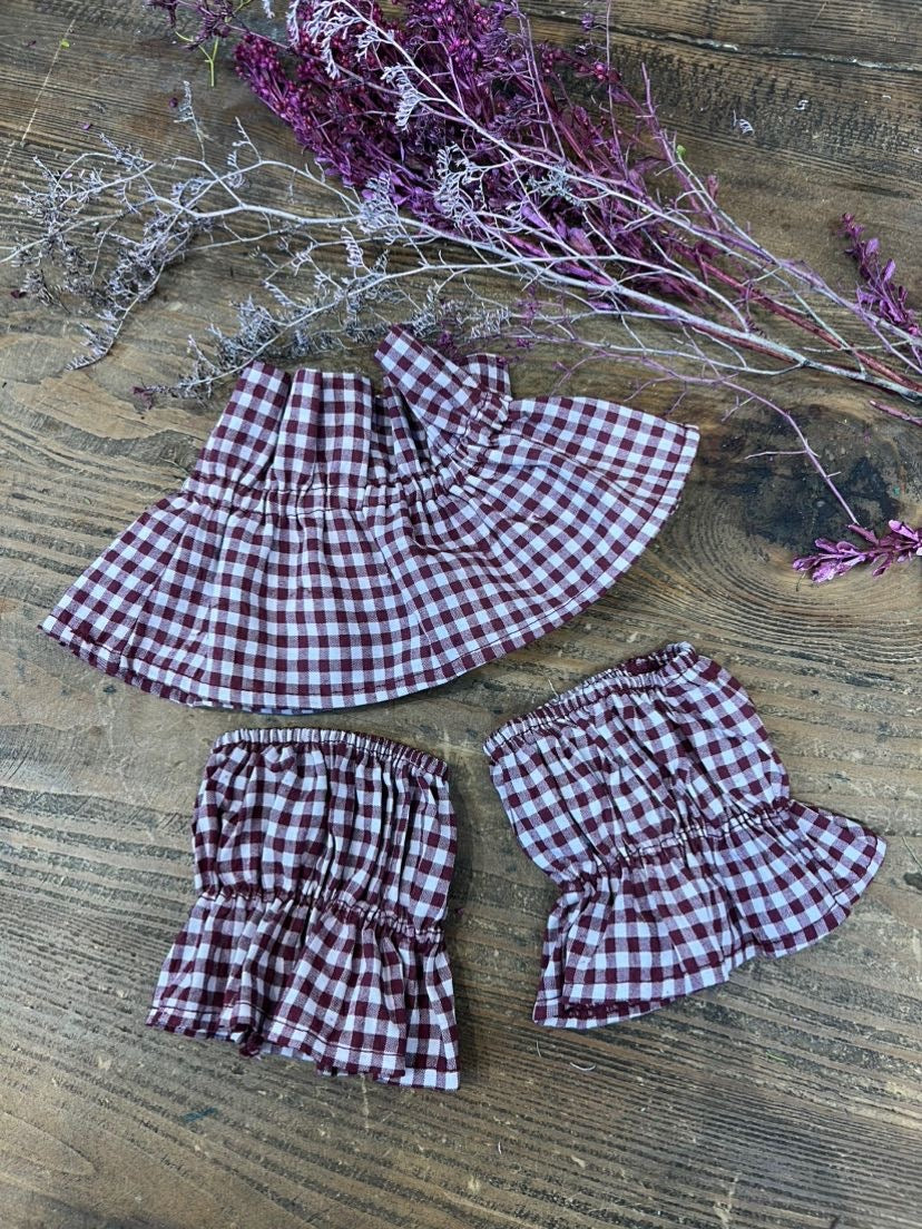 Cuello + Puños Vichy - Burdeos