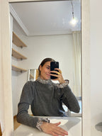 Cuello + Puños Rayas - Marrón grisáceo